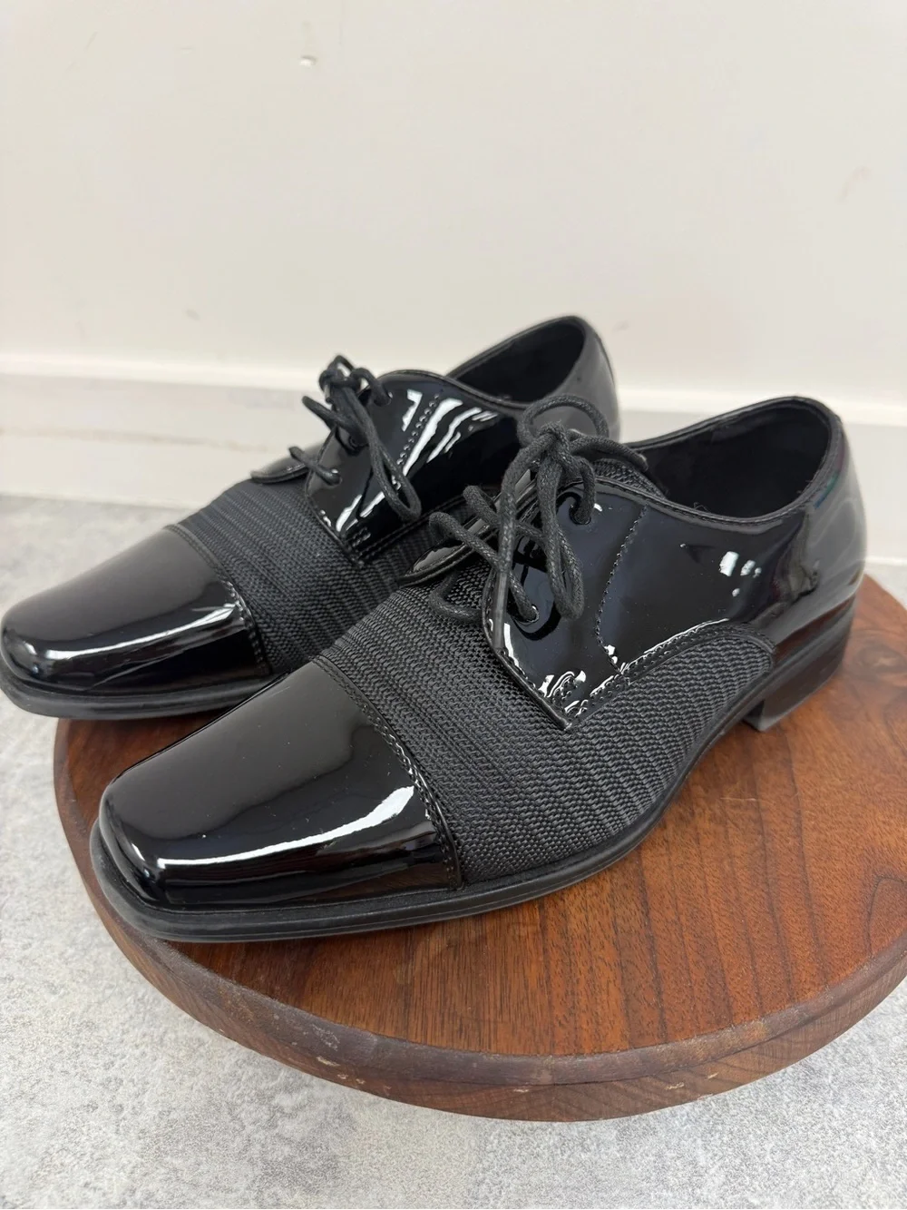 Stacy Adams Black Patent & Knit Lace-Up Dress Oxfords